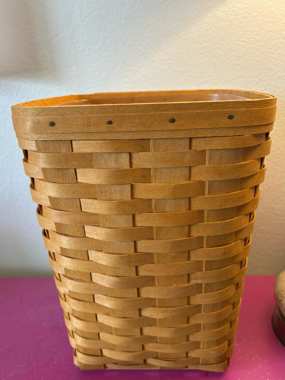 Vintage 1996 Longaberger Waste Basket with Plastic Protector, Honey-Tone